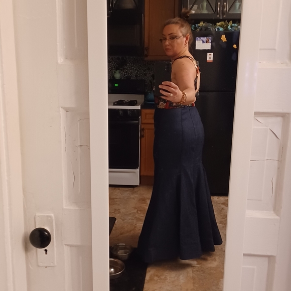 La Femme Two Piece Denim Gown - Picture 4 of 6